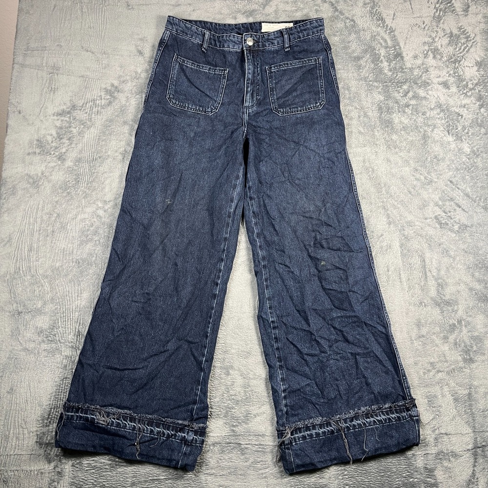 Rag & Bone Marina High Rise Wide Leg Jeans Womens 29 Blue Denim Reversed Cuffed